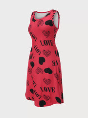 Heart LOVE Print Round Neck Sleeveless Short Nightgown