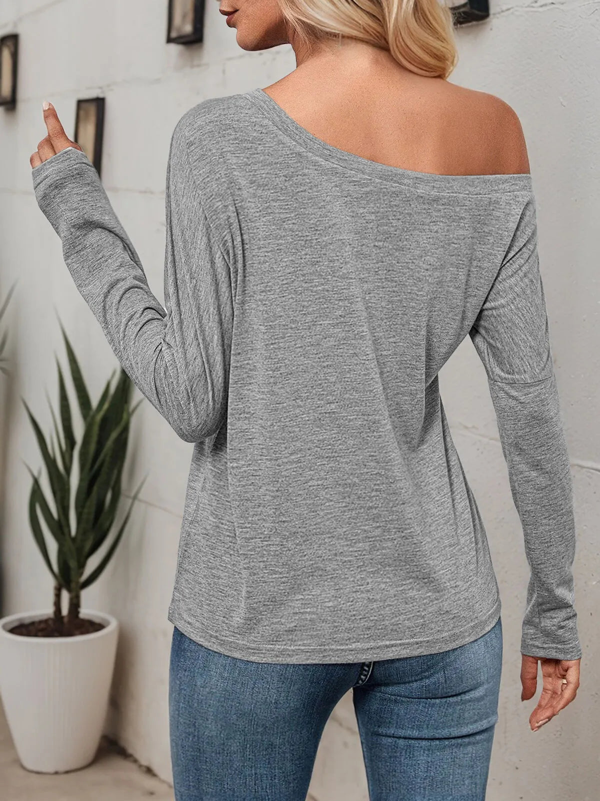 Heart Off Shoulder Long Sleeve T-shirt