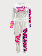 Heart Round Neck Lace-up Blouse & Heart Sweatpants