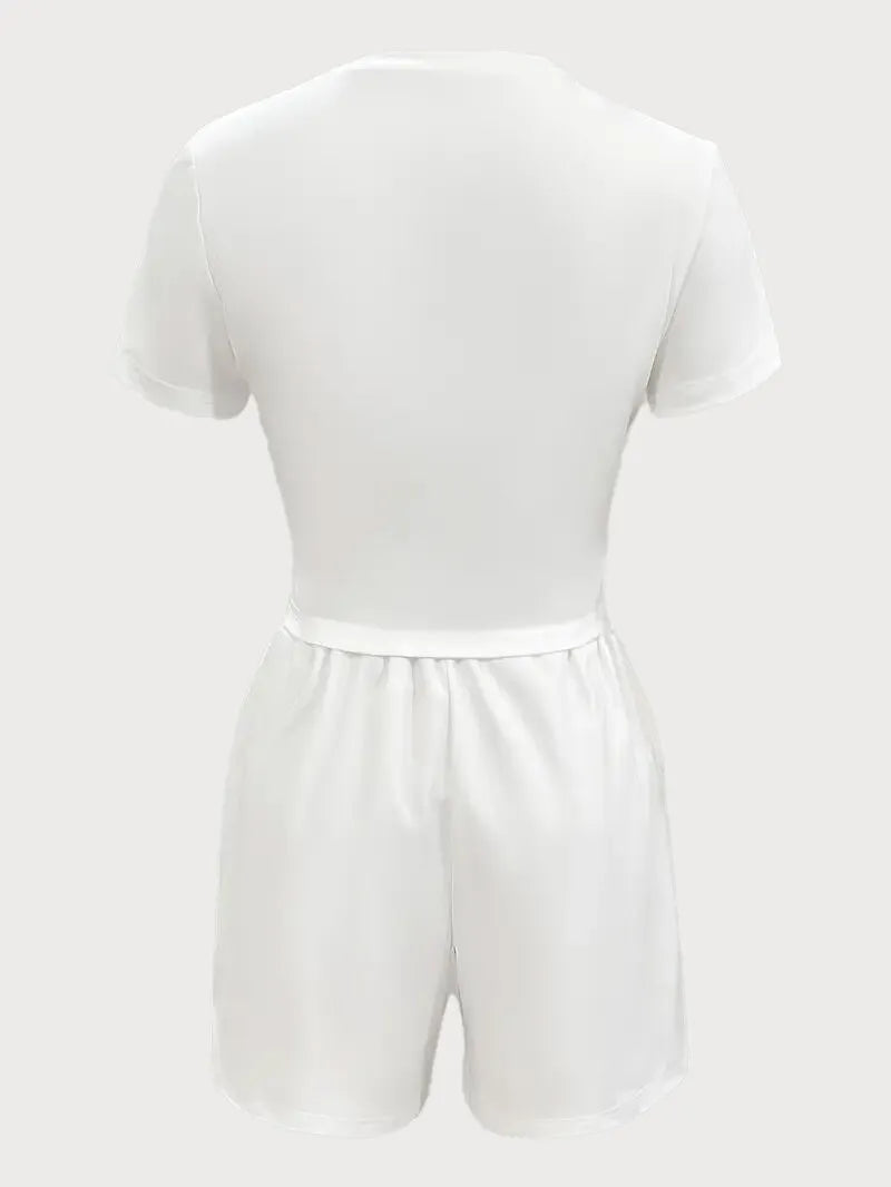 Heart Round Neck Lace-up T-shirt & Heart Shorts