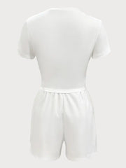 Heart Round Neck Lace-up T-shirt & Heart Shorts