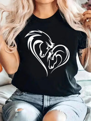 Abstract Horse Heart Round Neck T-shirt