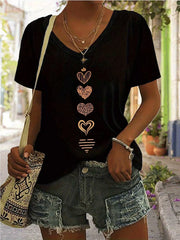 Heart Print V-neck T-shirt