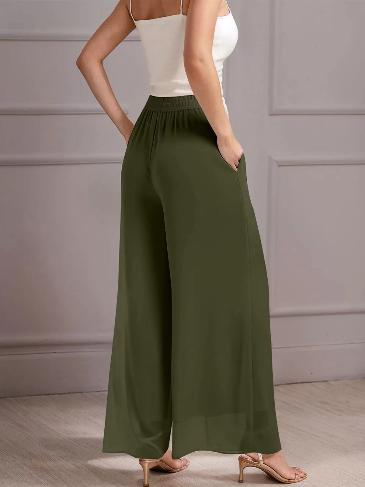 Chiffon Dressy Beach Elastic Waist Palazzo Pants
