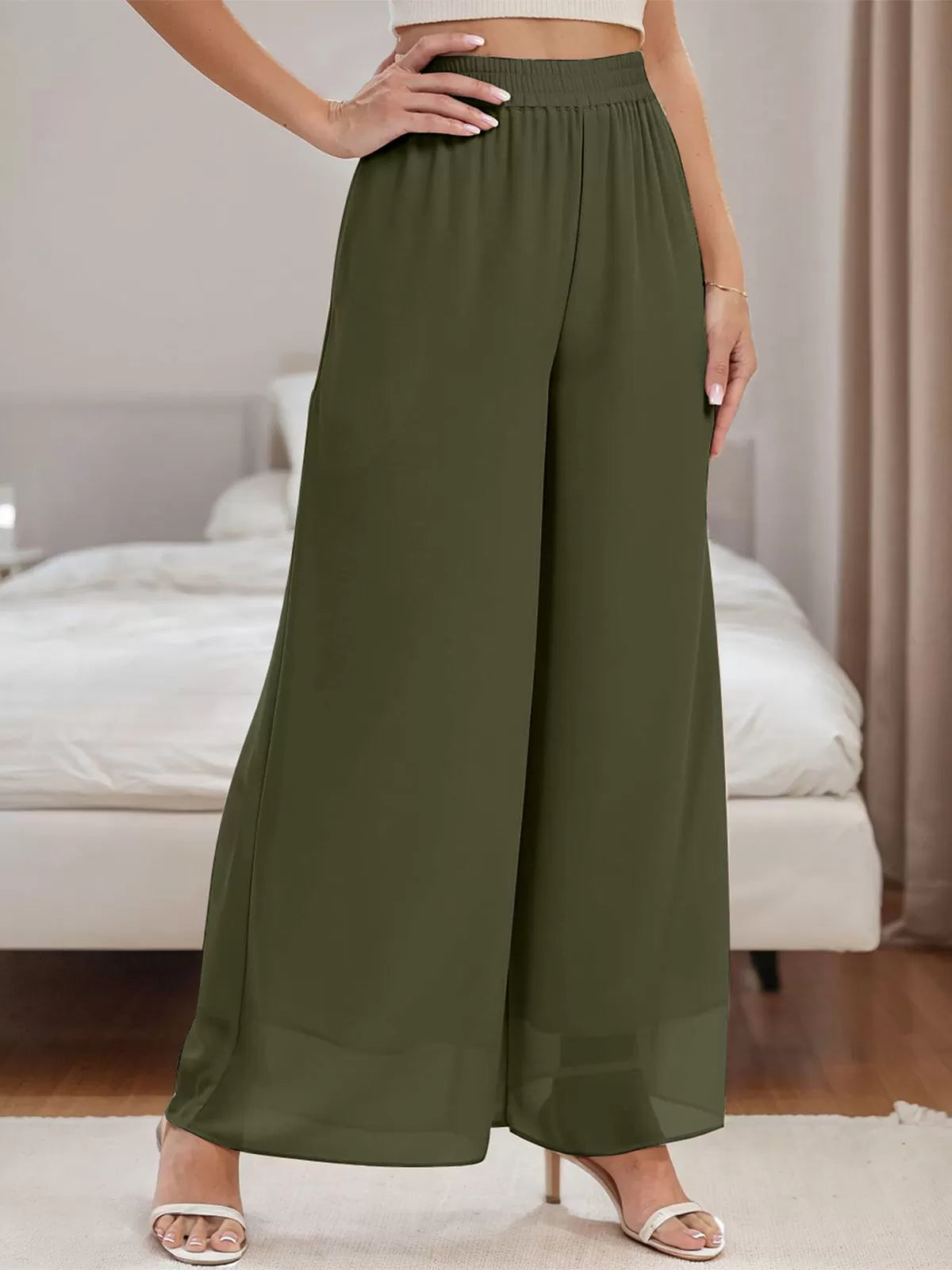 Chiffon Dressy Beach Elastic Waist Palazzo Pants