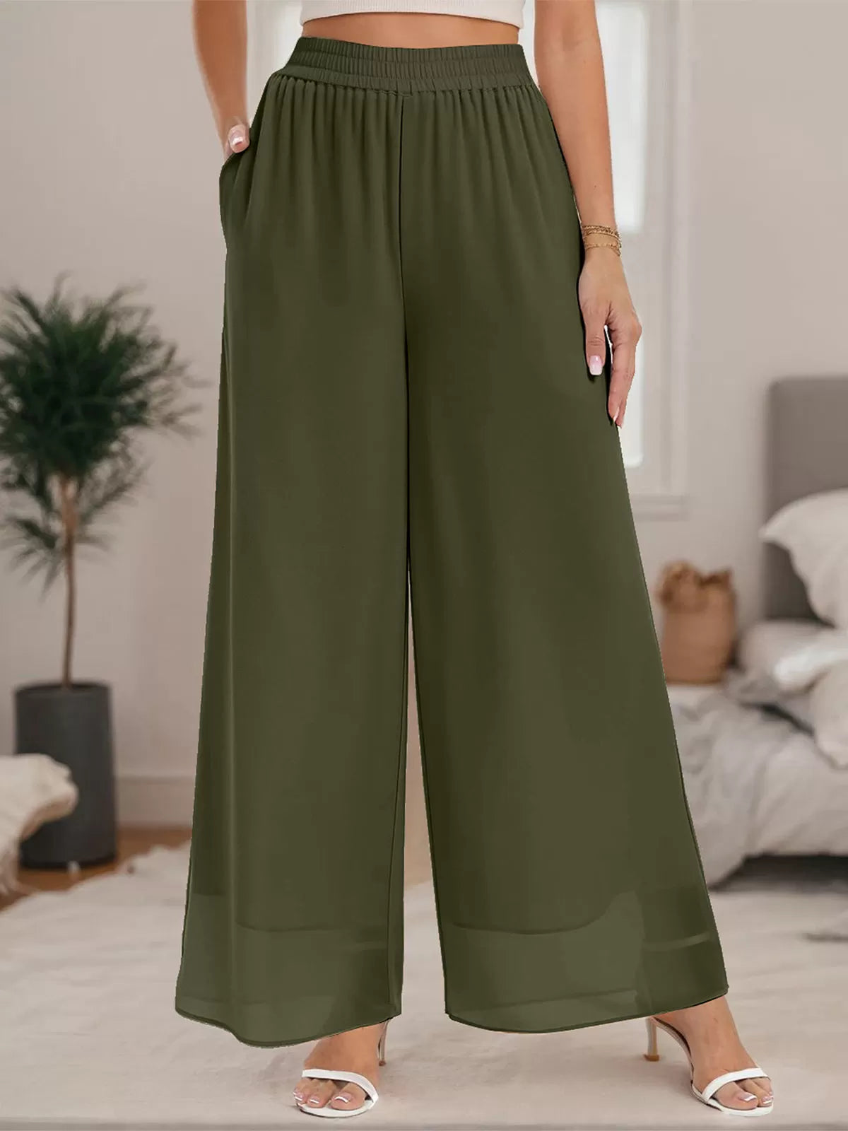 Chiffon Dressy Beach Elastic Waist Palazzo Pants