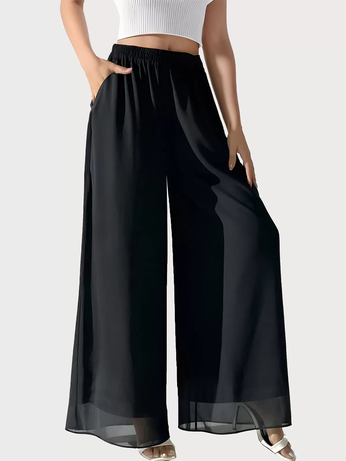 Chiffon Dressy Beach Elastic Waist Palazzo Pants