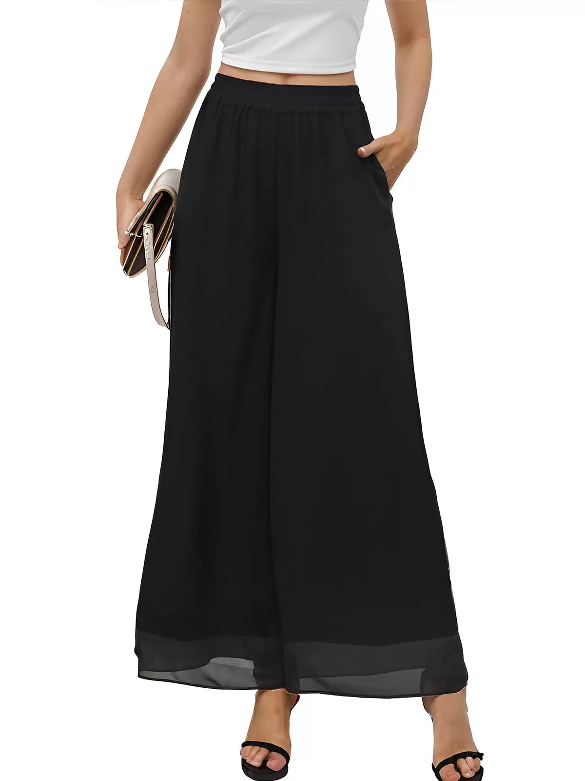 Chiffon Dressy Beach Elastic Waist Palazzo Pants