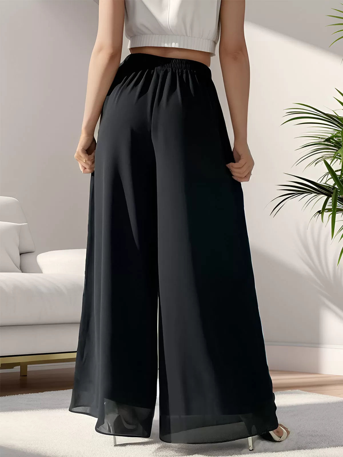 Chiffon Dressy Beach Elastic Waist Palazzo Pants