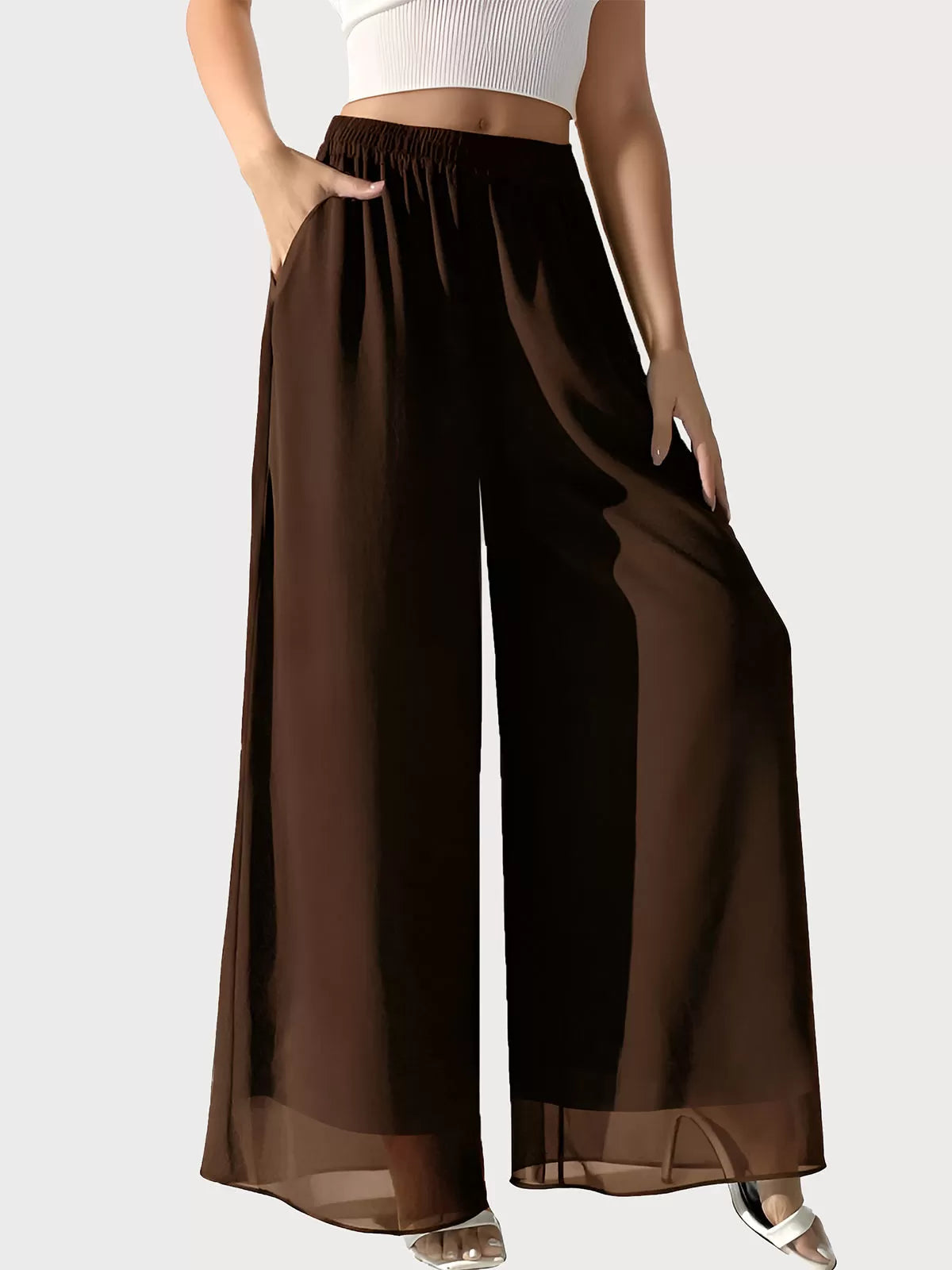 Chiffon Dressy Beach Elastic Waist Palazzo Pants