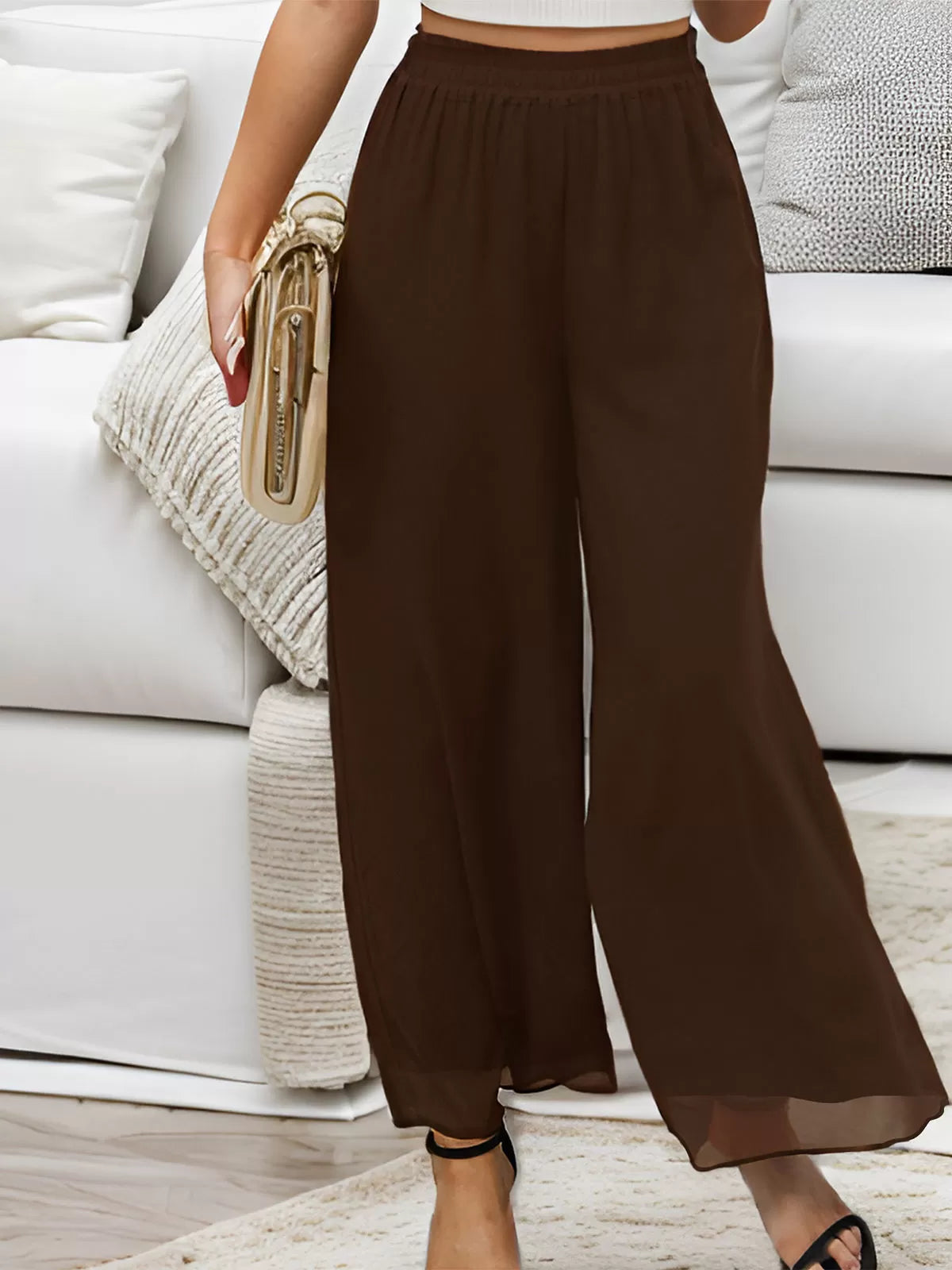 Chiffon Dressy Beach Elastic Waist Palazzo Pants