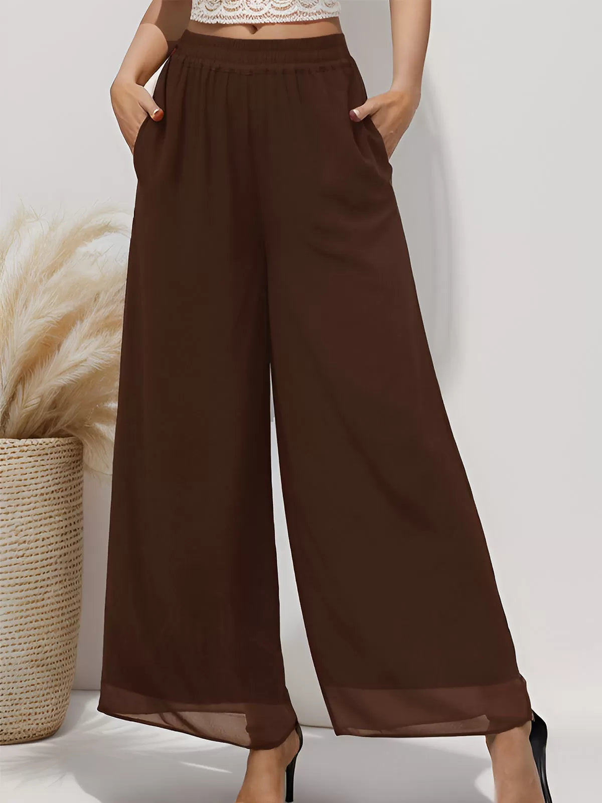Chiffon Dressy Beach Elastic Waist Palazzo Pants
