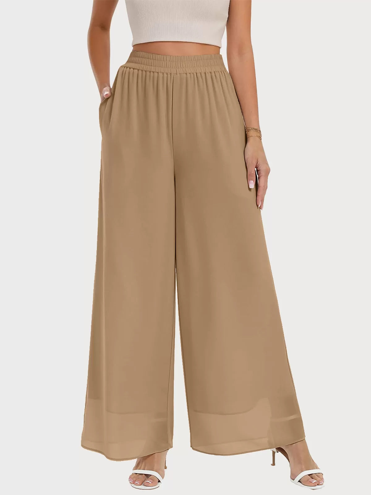 Chiffon Dressy Beach Elastic Waist Palazzo Pants