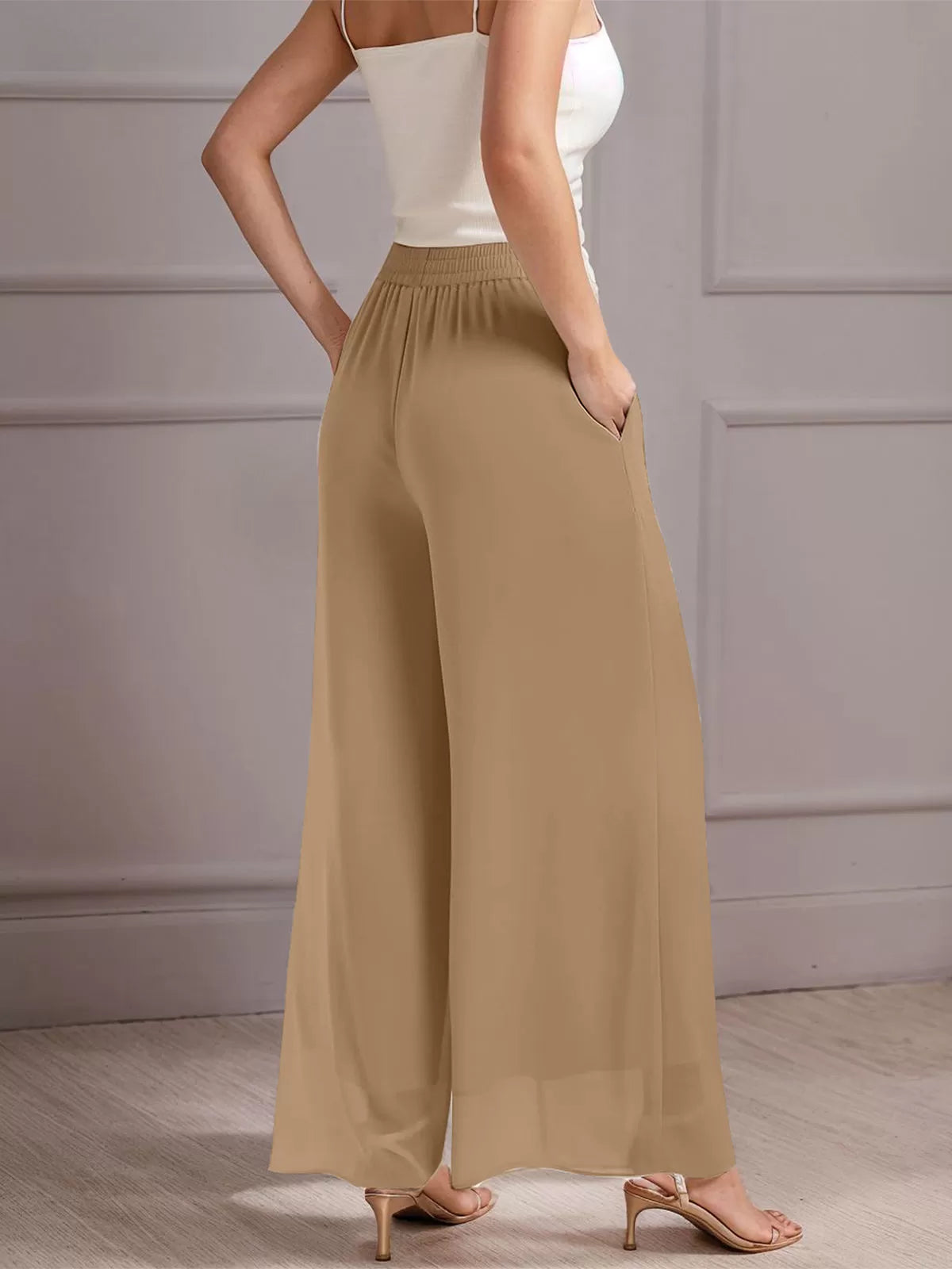Chiffon Dressy Beach Elastic Waist Palazzo Pants