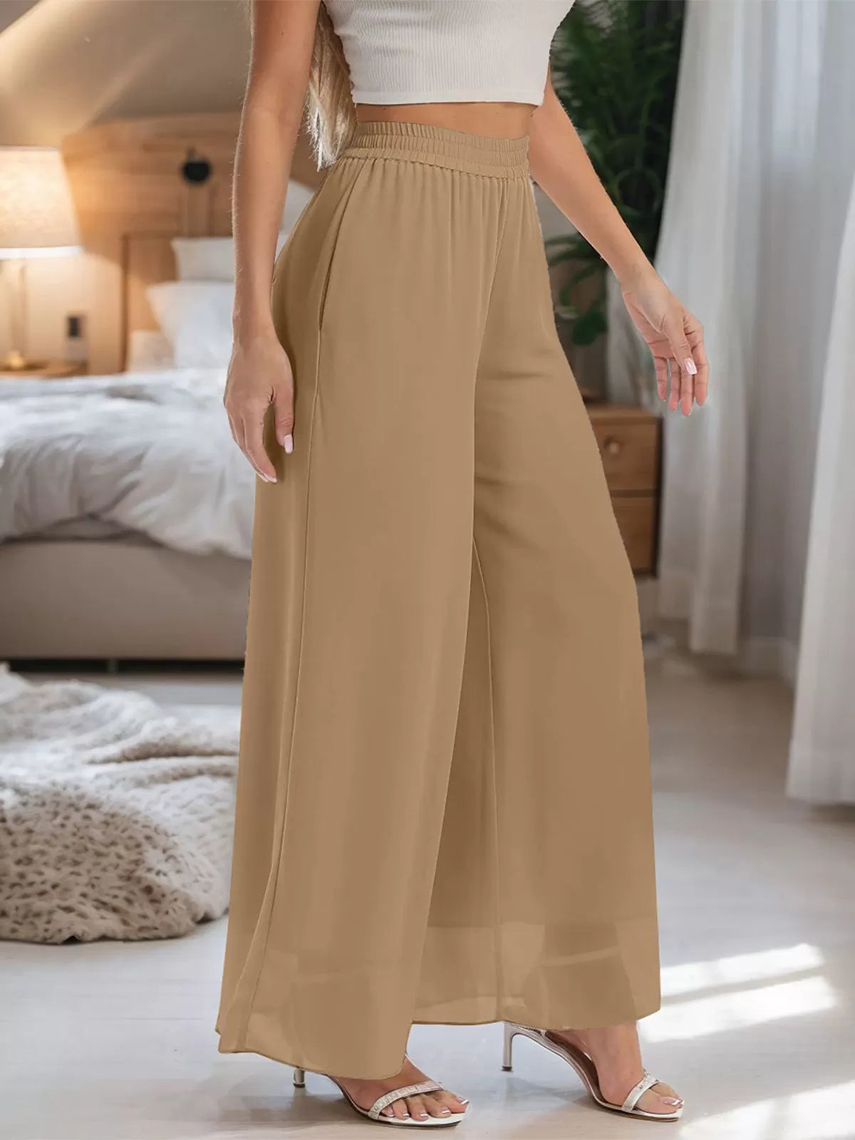 Chiffon Dressy Beach Elastic Waist Palazzo Pants