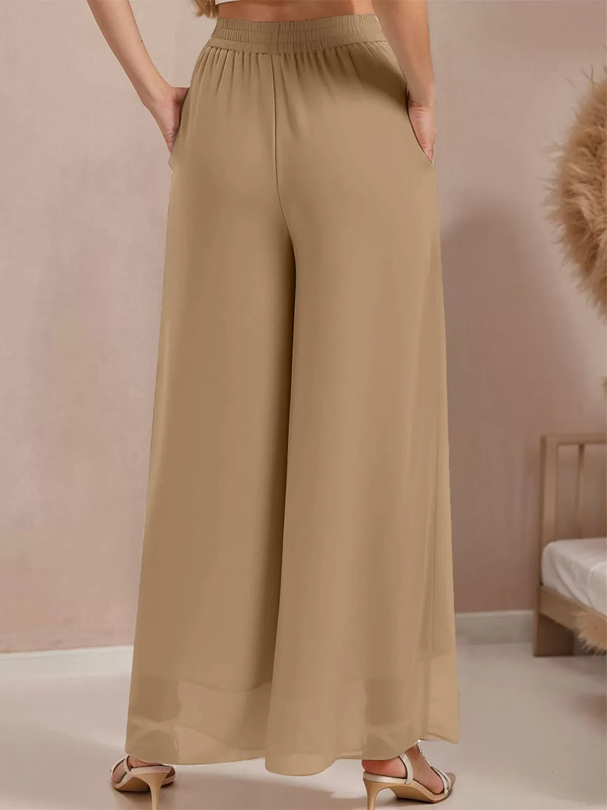 Chiffon Dressy Beach Elastic Waist Palazzo Pants