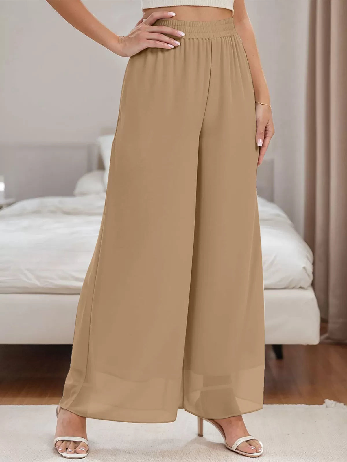 Chiffon Dressy Beach Elastic Waist Palazzo Pants