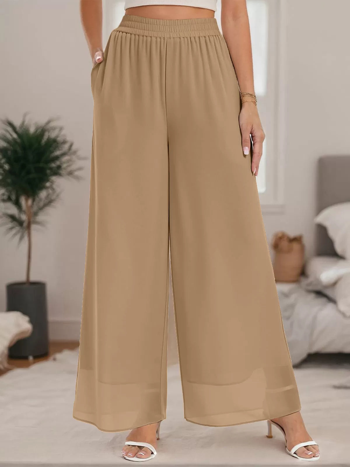Chiffon Dressy Beach Elastic Waist Palazzo Pants