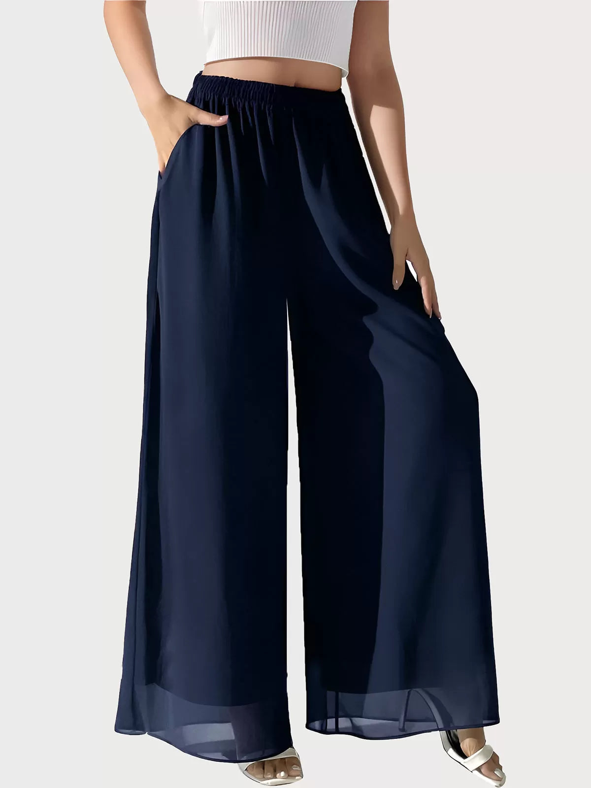 Chiffon Dressy Beach Elastic Waist Palazzo Pants