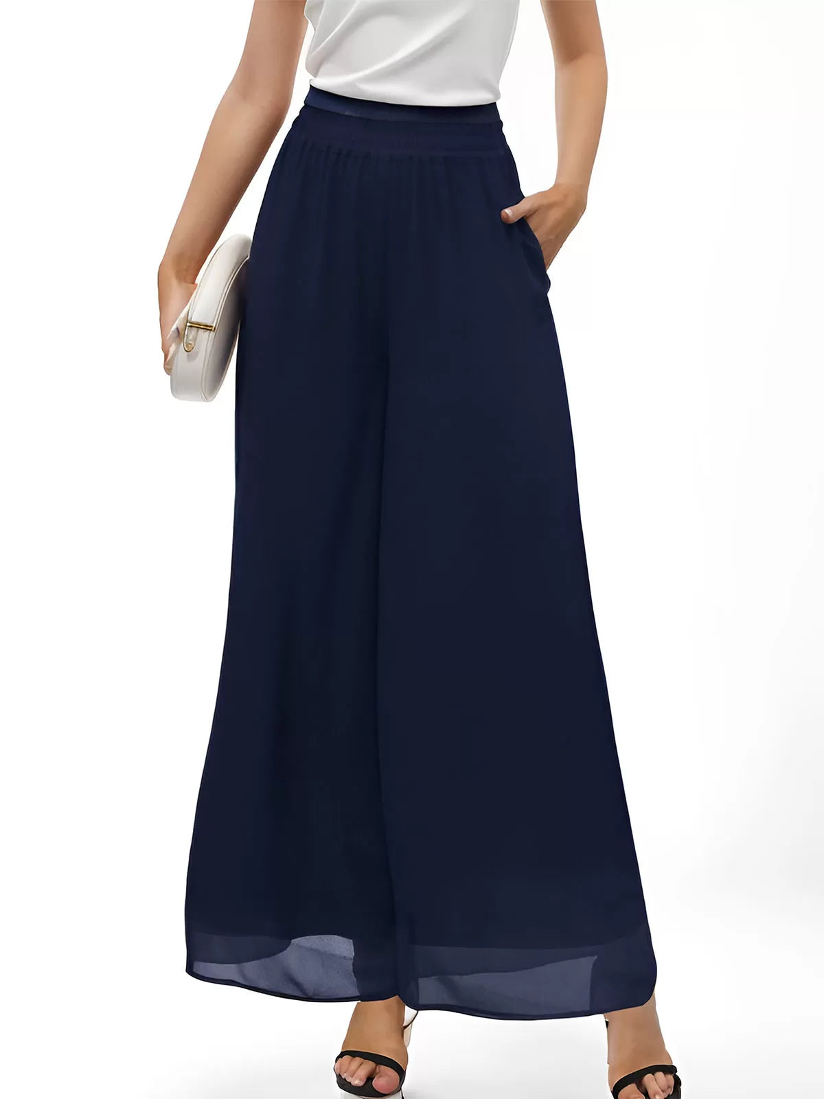 Chiffon Dressy Beach Elastic Waist Palazzo Pants