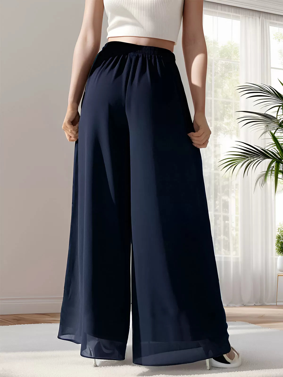 Chiffon Dressy Beach Elastic Waist Palazzo Pants