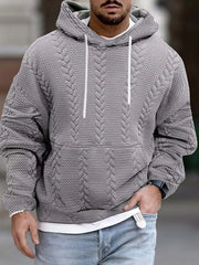 Men Solid Casual Relaxed Fit Knitted Pullover Sweater Hoodie