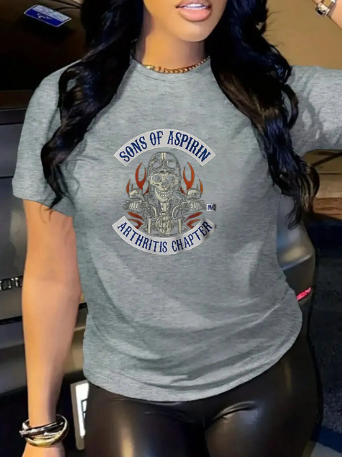 Humorous Biker Style Graphic T-Shirt - Arthritis Chapter Design