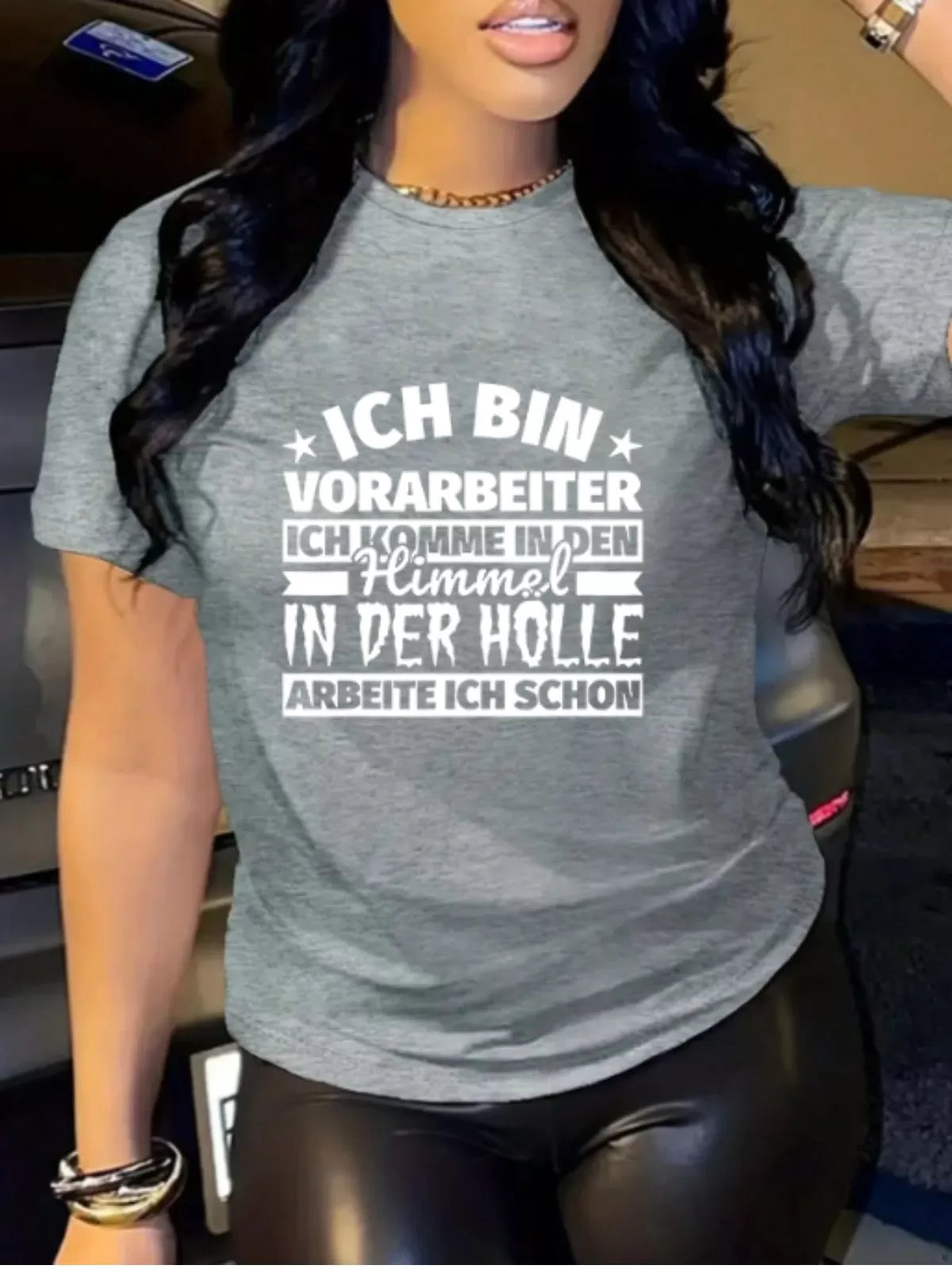 ICH BIN Letter Round Neck Regular Sleeve Short Sleeve Regular T-shirt