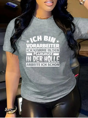 ICH BIN Letter Round Neck Regular Sleeve Short Sleeve Regular T-shirt
