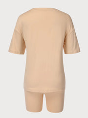 Letter Round Neck T-shirt & Solid Shorts