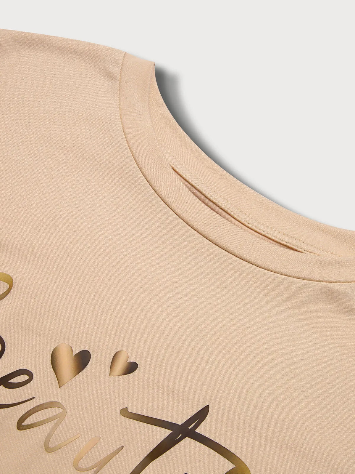 Letter Round Neck T-shirt & Solid Shorts
