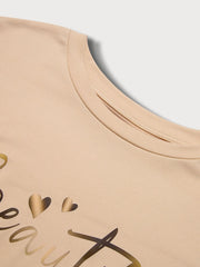 Letter Round Neck T-shirt & Solid Shorts