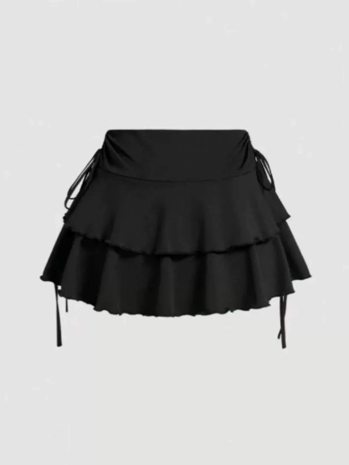 Knot Low Rise Elastic Waist Ruffle Skirt