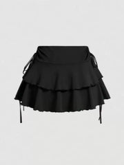 Knot Low Rise Elastic Waist Ruffle Skirt