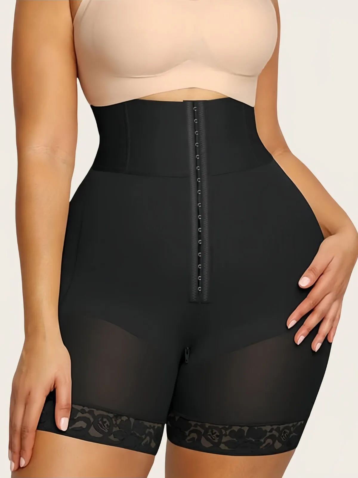 Contrast Lace Adjustable Tummy Control Butt Lifting High Waist Shapewear Shorts