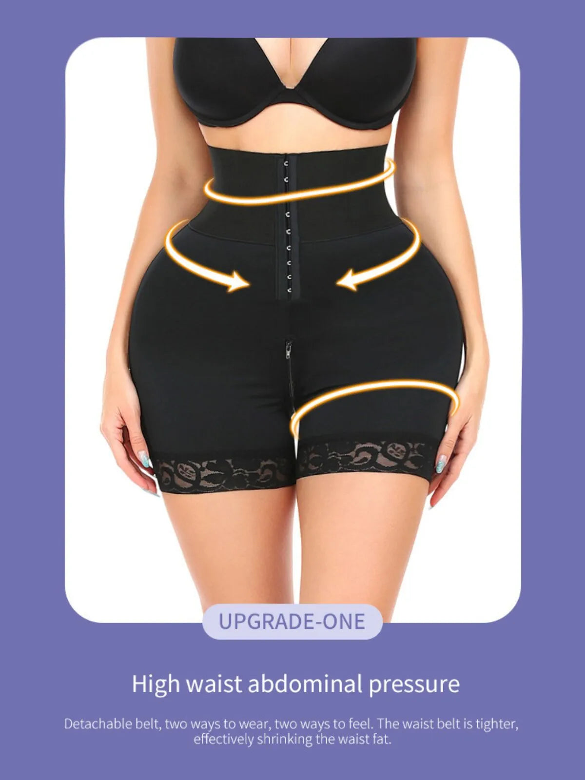 Contrast Lace Adjustable Tummy Control Butt Lifting High Waist Shapewear Shorts
