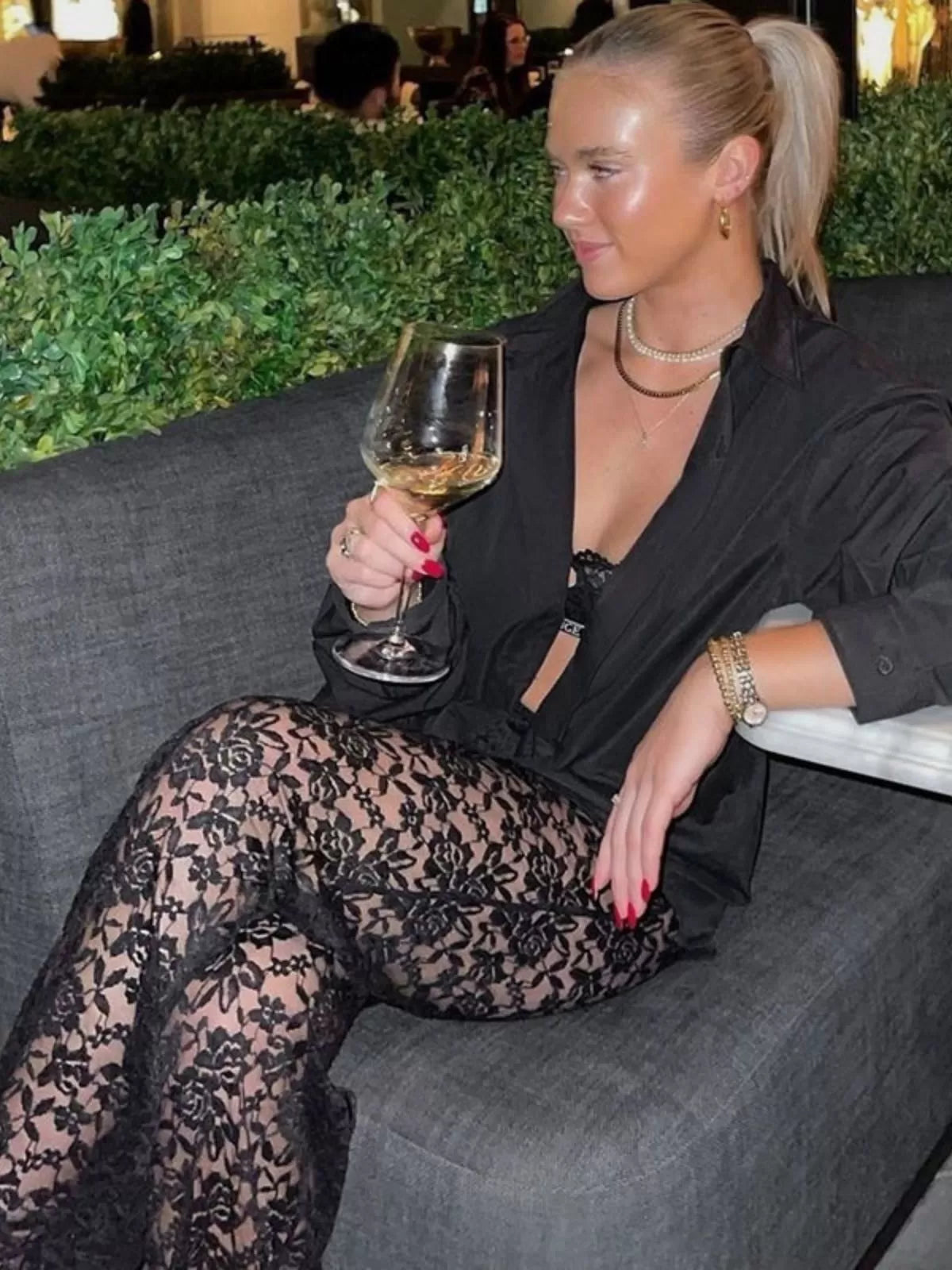 Sexy Lace Medium Rise Palazzo Pants