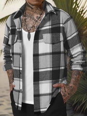 Men Classic Autumn Winter Gingham Plaid Lapel Woolen Cloth Jacket Coat