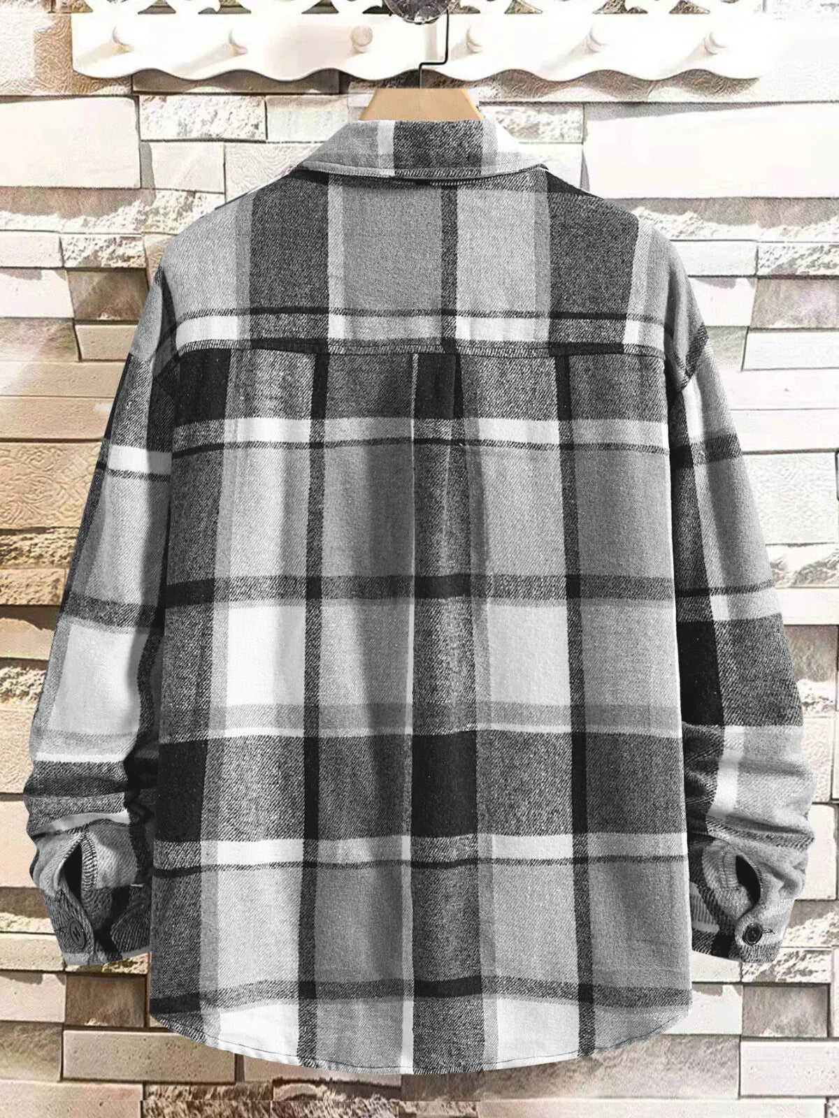 Men Classic Autumn Winter Gingham Plaid Lapel Woolen Cloth Jacket Coat