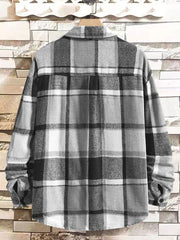 Men Classic Autumn Winter Gingham Plaid Lapel Woolen Cloth Jacket Coat