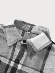 Men Classic Autumn Winter Gingham Plaid Lapel Woolen Cloth Jacket Coat