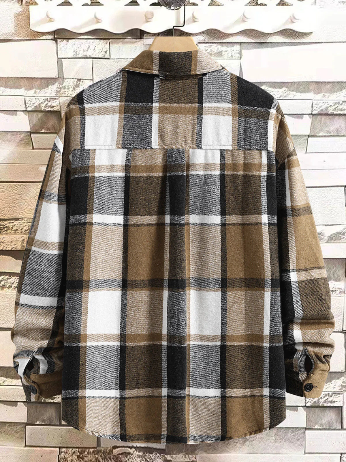 Men Classic Autumn Winter Gingham Plaid Lapel Woolen Cloth Jacket Coat