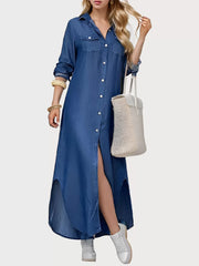 Lapel Shirt Long Sleeve A-line Dress