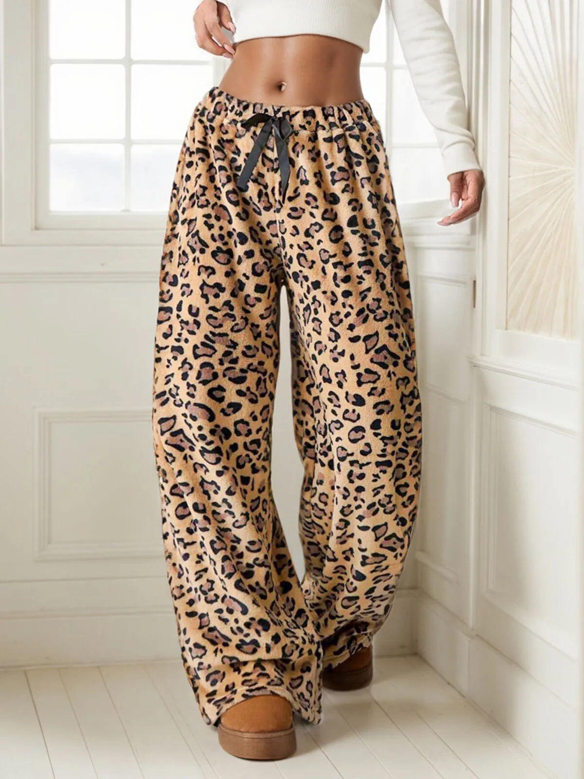 Leopard Bow High Rise Straight Leg Pants