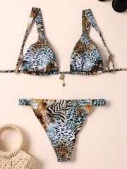 Leopard Lace-up High Rise Bikini Sets 