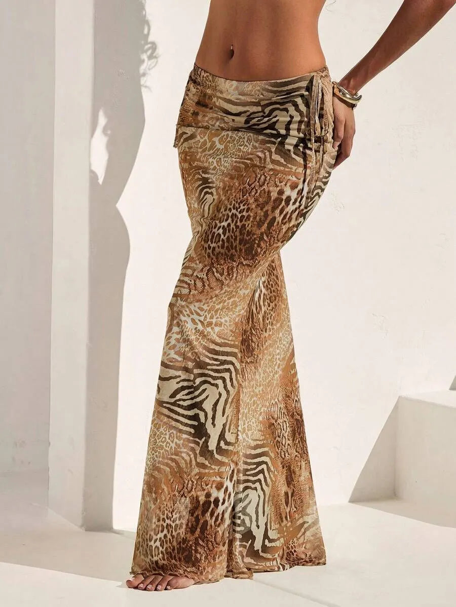 Leopard Lace-up High Rise Skirt
