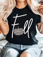 Leopard Pumpkin Round Neck T-shirt Gift For Thanksgiving Day