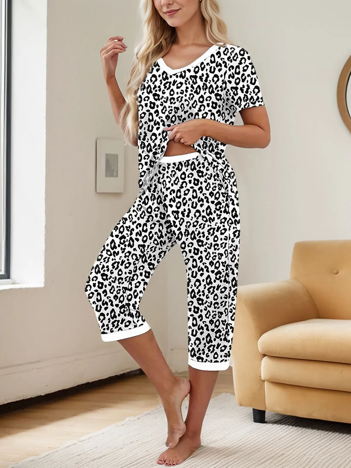 2pcs Leopard Pajama Shorts Set