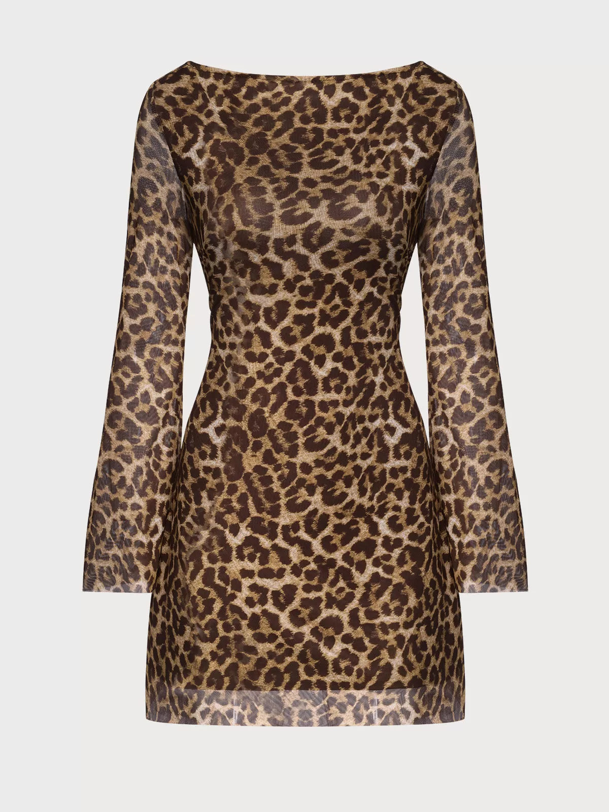 Leopard Round Neck Regular Long Sleeve Backless Lace up Bodycon Dress