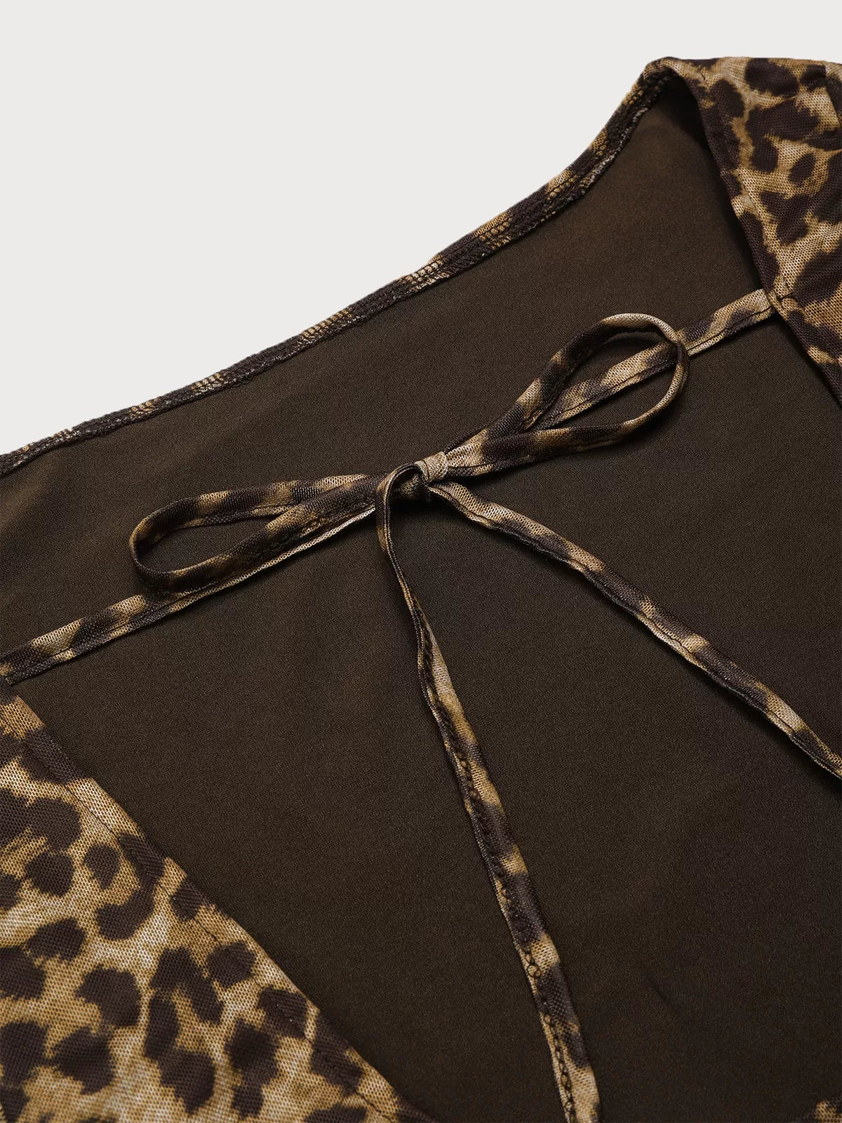 Leopard Round Neck Regular Long Sleeve Backless Lace up Bodycon Dress